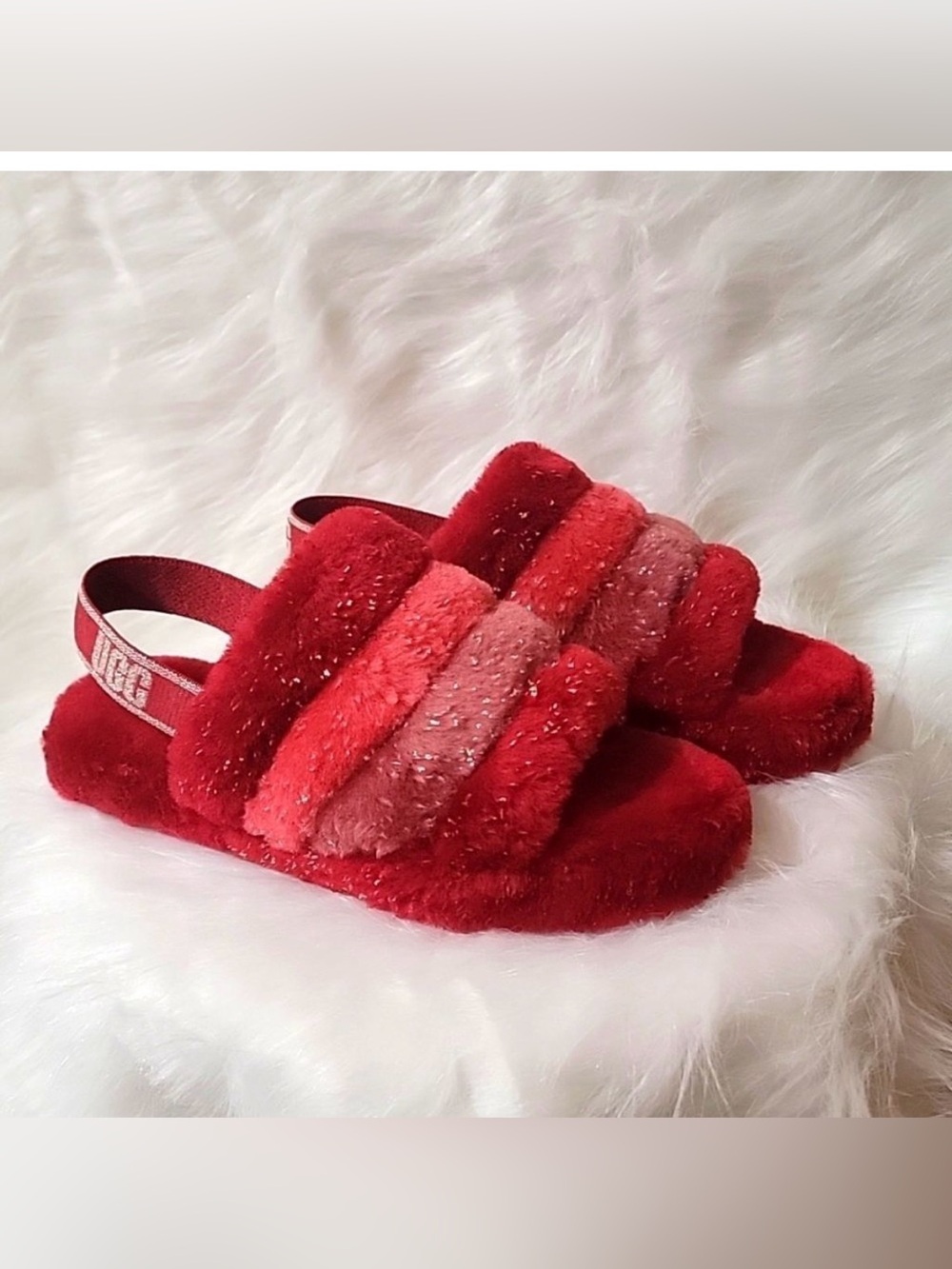 UGG Red Fuzzy Slide Sandals